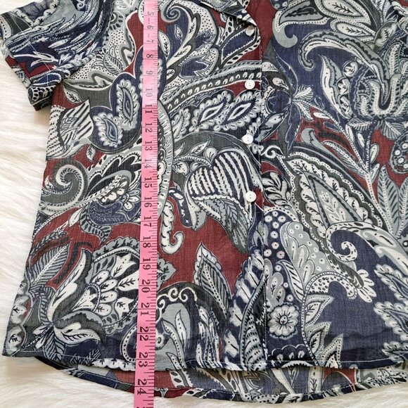 Alfred Dunner Paisley Print Short Sleeve Button Up Top Size 12 - Picture 8 of 8